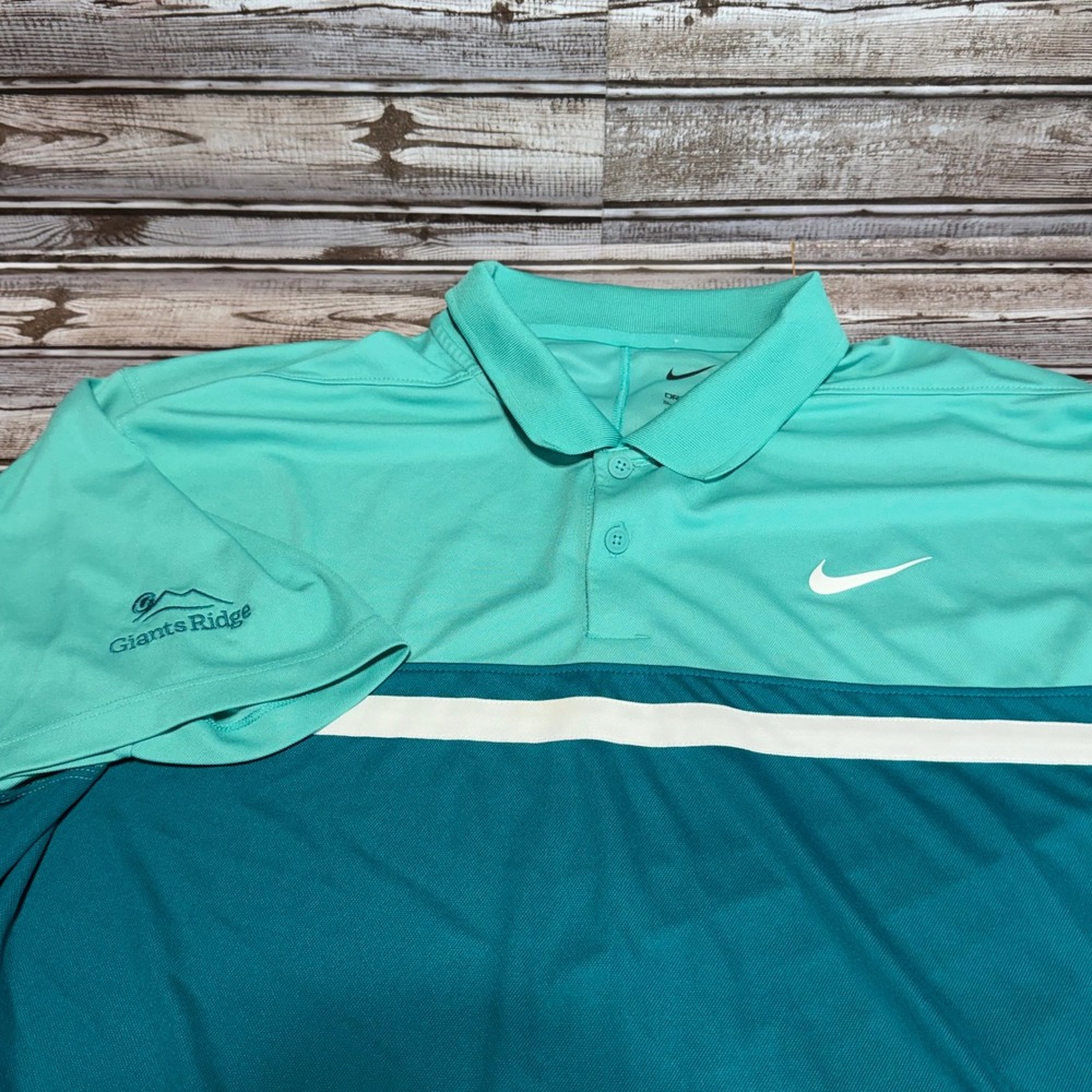 Nike Dri-FIT Mens Golf Polo Shirt XL Teal Colorblock Giants Ridge Short Sleeve